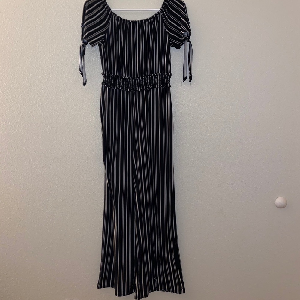 Black and White Striped Romper, size medium.